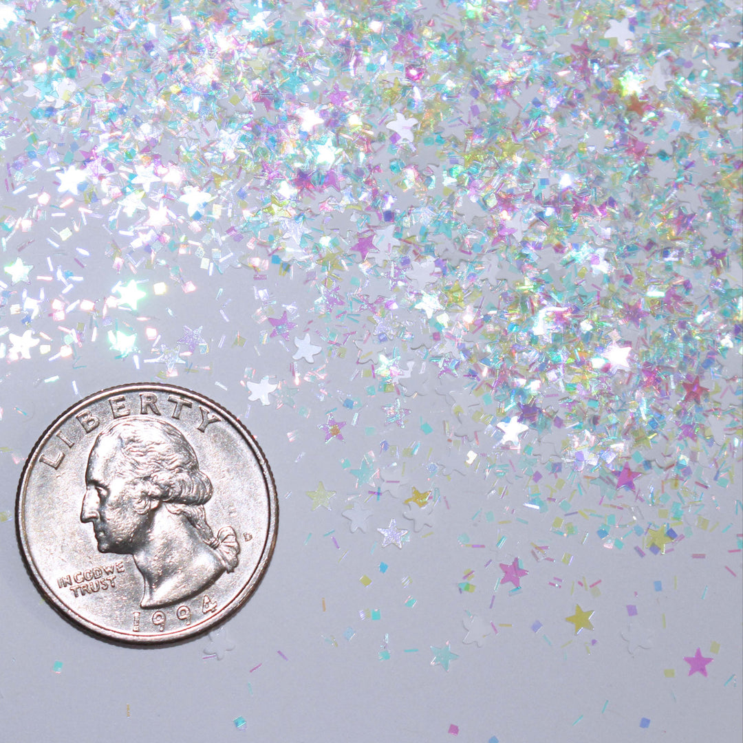 Unicorn Smash Cake Glitter By GlitterLambs.com. Iridescent Glitter mix of stars , square and bars.