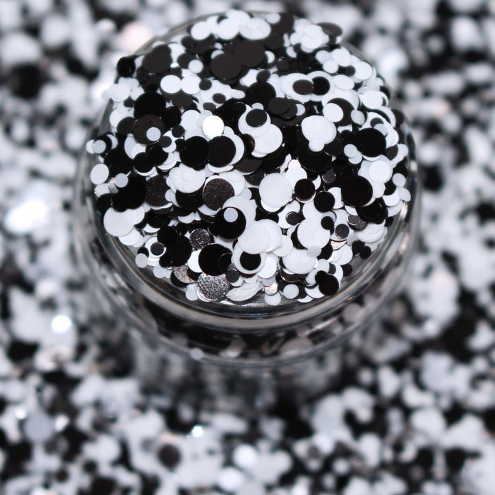 101 Dalmatians Glitter by GlitterLambs.com Black and White Dot Circle Glitter