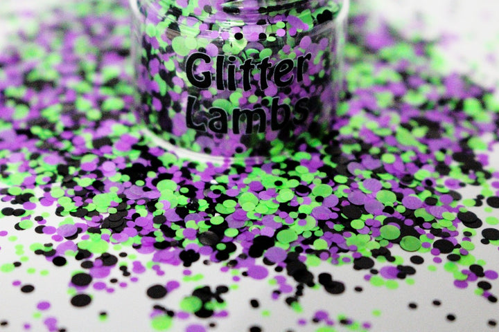 Beetlejuice Glitter. Jar is 15 mL. This glitter mix works great for crafts, nails, resin, body, hair, etc by GlitterLambs.com