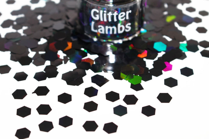 Black Hole Glitter by GlitterLambs.com | Black Holographic Glitter for nails, resin, arts and crafts, body.