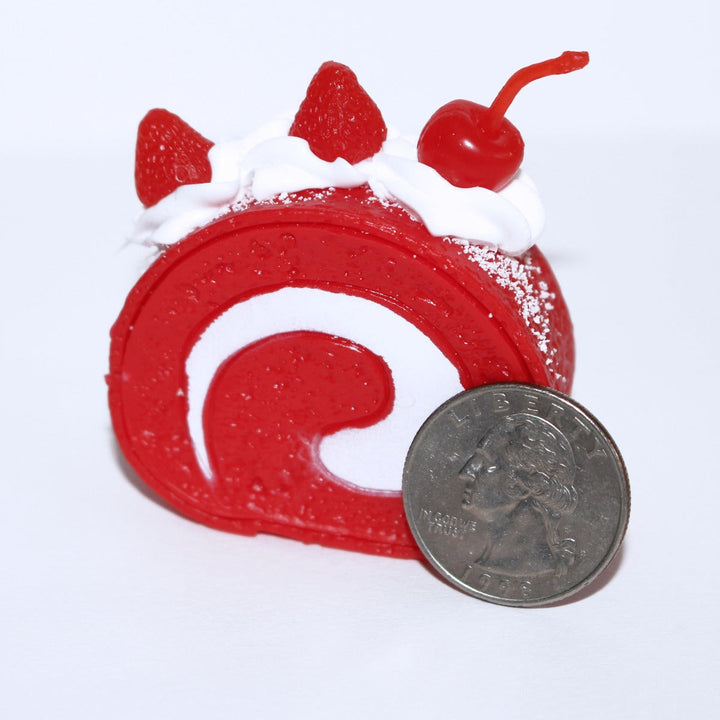 Christmas Cherry Strawberry Dessert Roll Charm Cabochon Plastic Decoration by GlitterLambs.com Charm Miniatures Gingerbread House Making DIY Crafts