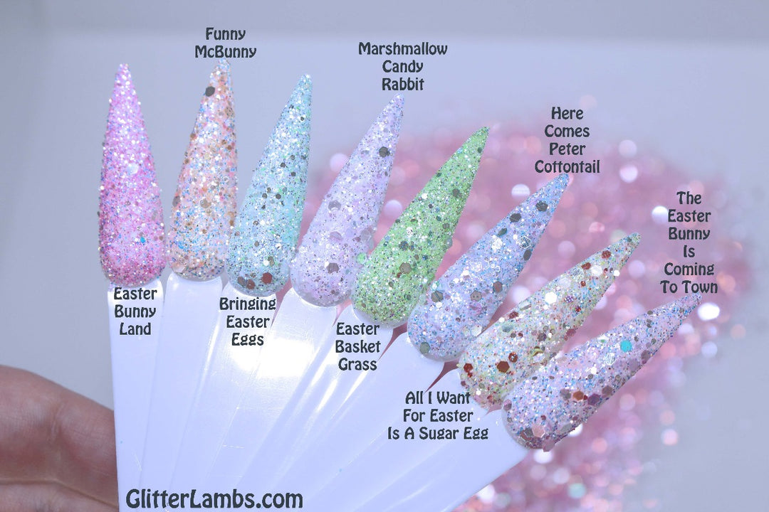 Funny McBunny Easter Glitter Nail Swatch by GlitterLambs.com