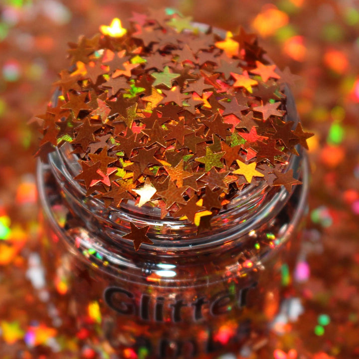 Hello Fall! Holographic Burnt Orange holographic stars glitter by GlitterLambs.com