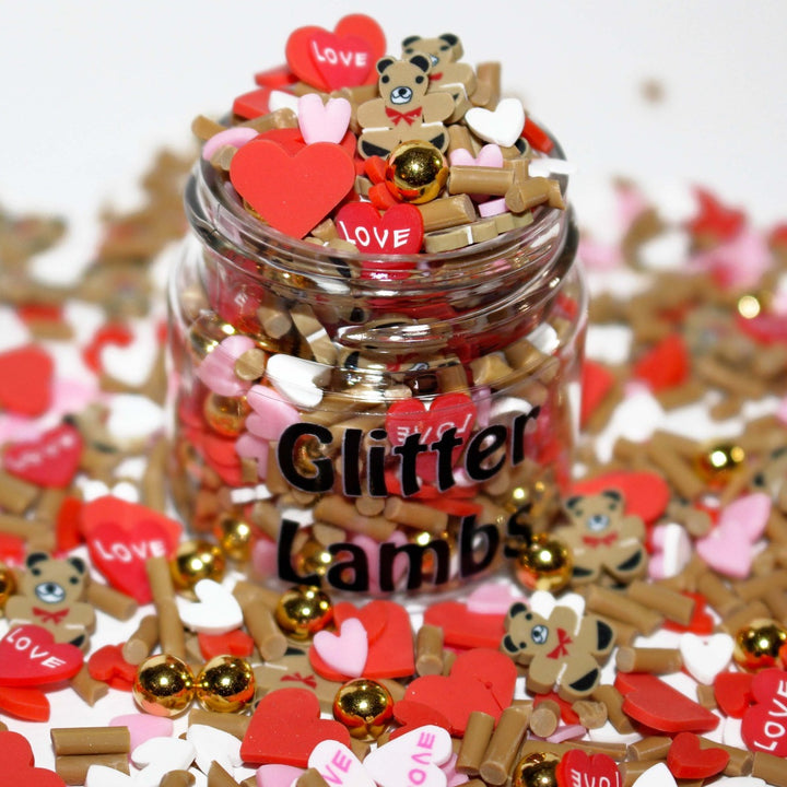 I Love You BEARY Much Clay Valentine Sprinkles by GlitterLambs.com | Teddy Bears, Hearts, Gold Beads