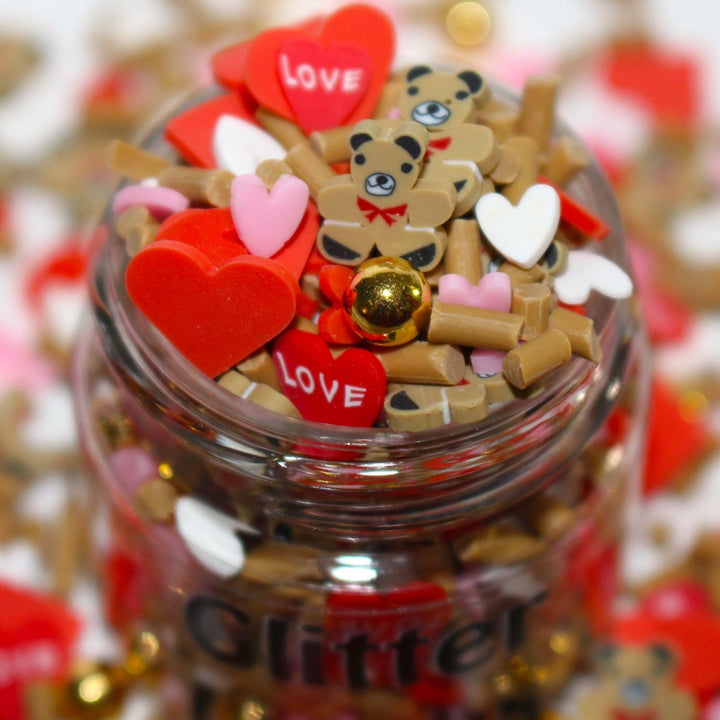 I Love You BEARY Much Clay Valentine Sprinkles by GlitterLambs.com | Teddy Bears, Hearts, Gold Beads