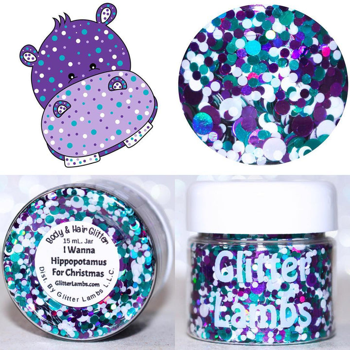 Glitter Lambs "I Wanna A Hippopotamus For Christmas" Body & Hair Glitter by GlitterLambs.com #glitter #christmasglitter #christmas #glitterlambs 