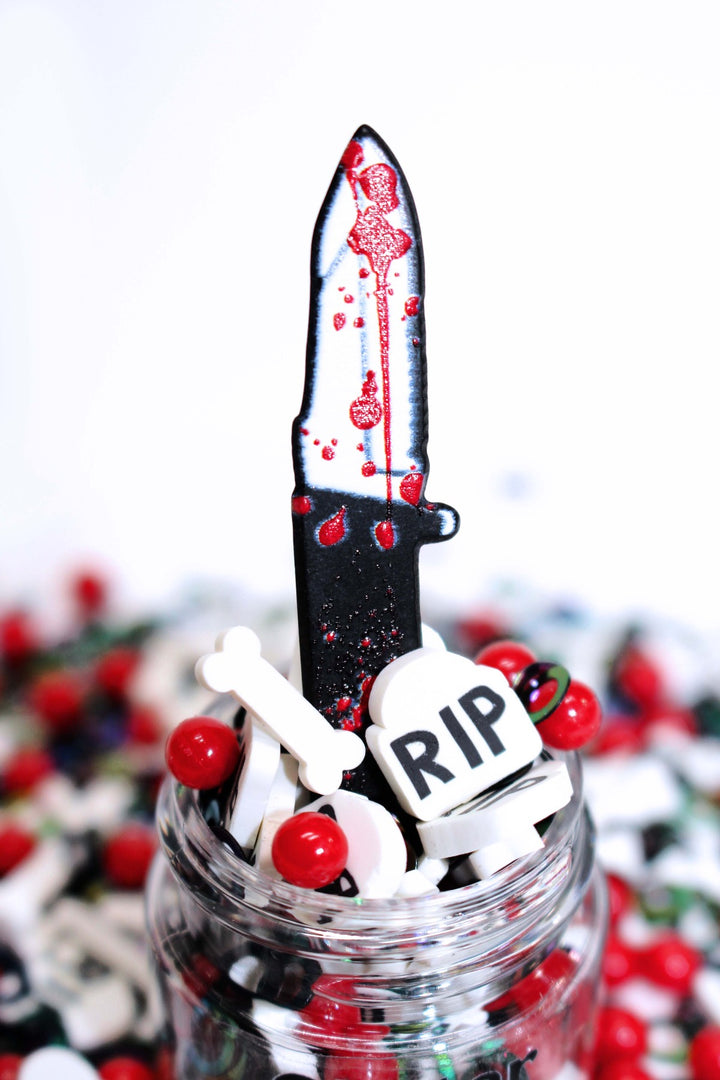 Killing Spree Halloween Glitter, Clay and Bead Mix with Bloody Knife by GlitterLambs.com