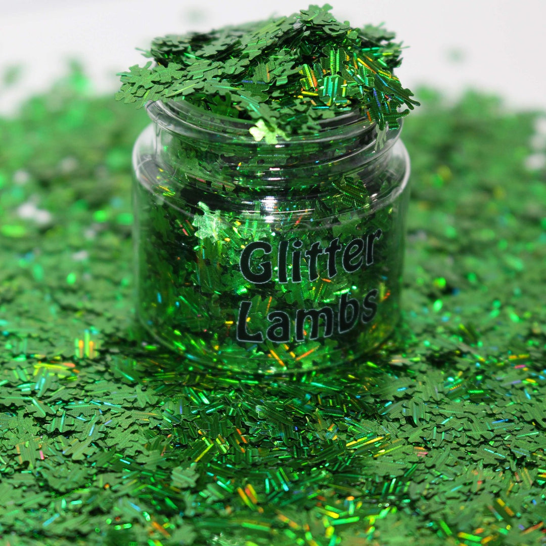 Luck Of The Irish St. Patrick's Day Four Leaf Clover Green Holographic Glitter by GlitterLambs.com