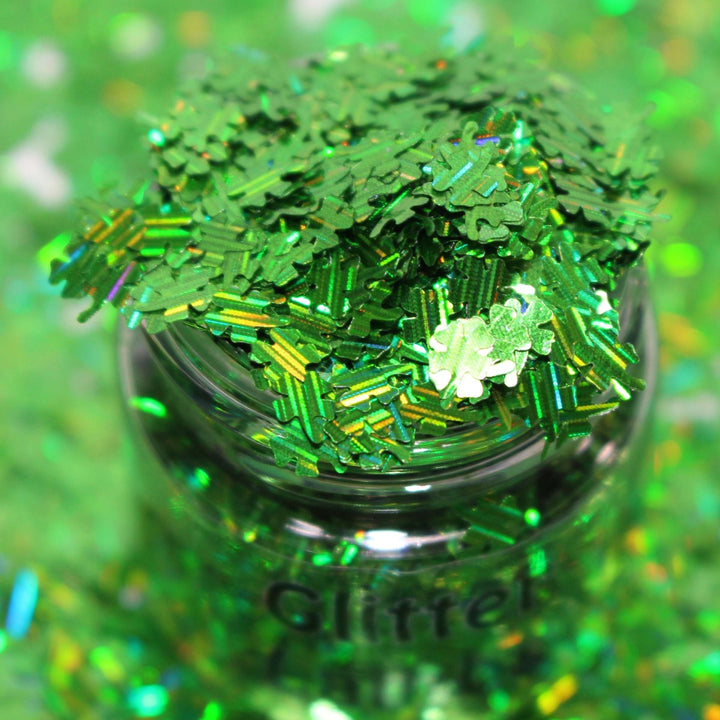Luck Of The Irish St. Patrick's Day Four Leaf Clover Green Holographic Glitter by GlitterLambs.com