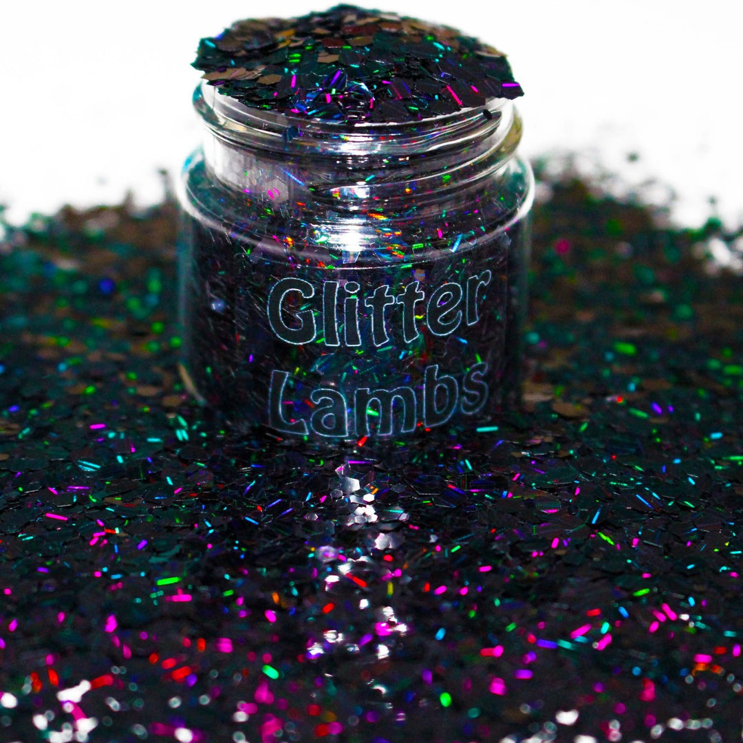 The Elves Ate My Licorice Candy Christmas Black Holographic Glitter by GlitterLambs.com