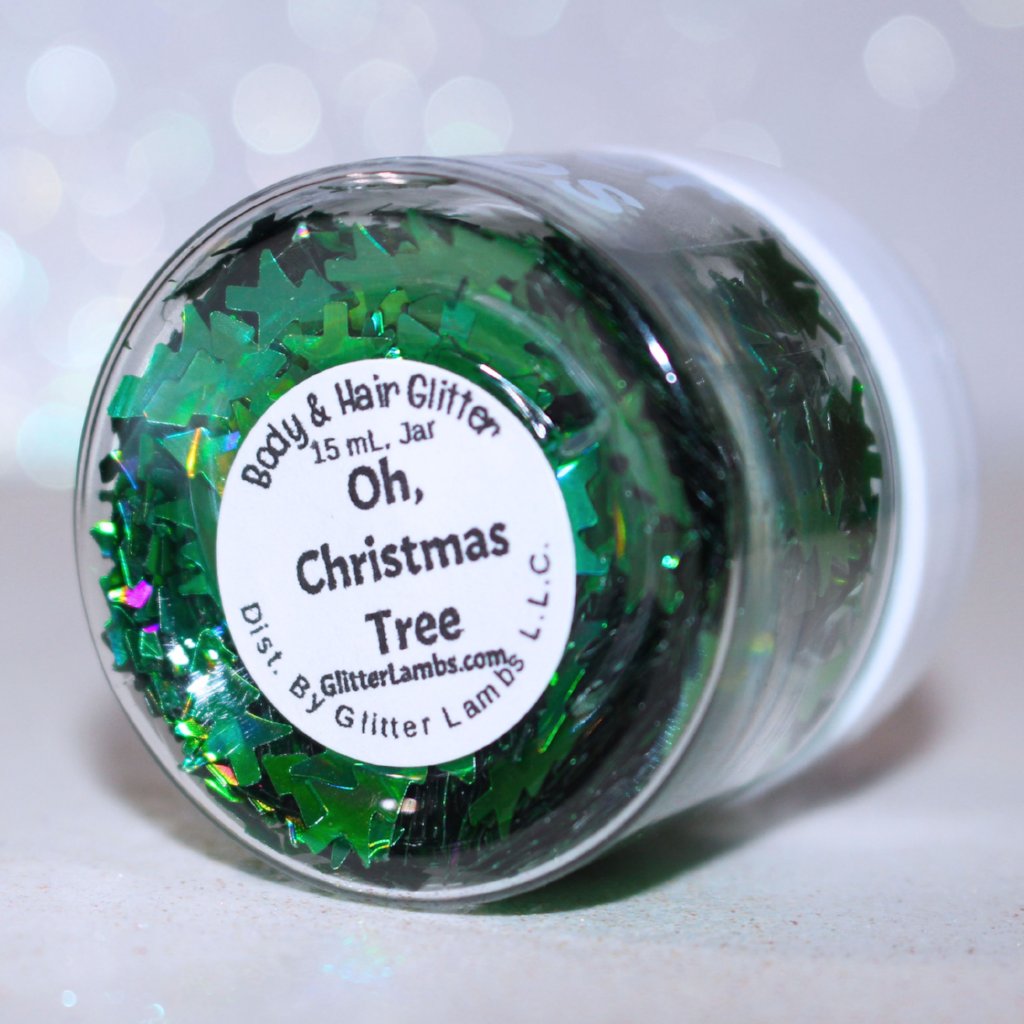 Glitter Lambs "Oh Christmas Tree" Christmas Body & Hair Glitter by GlitterLambs.com #glitter #christmas #christmasglitter #glitterlambs #christmastreeglitter #greenglitter