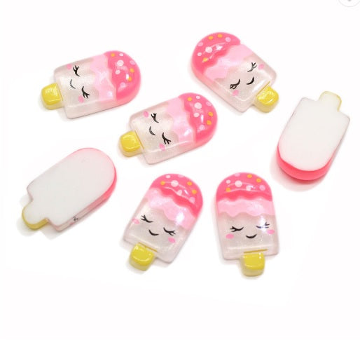Pink popsicle face food cabochons by GlitterLambs.com