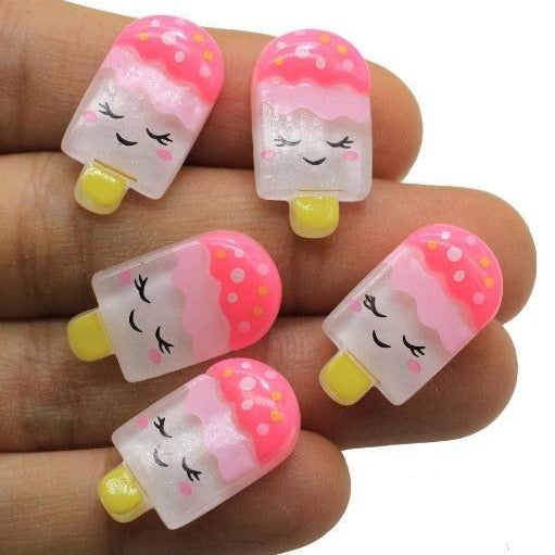 Pink popsicle face food cabochons by GlitterLambs.com
