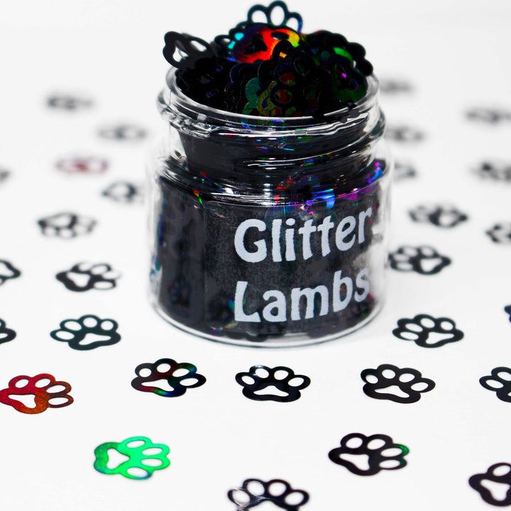 Puppy Paws Glitter by GlitterLambs.com Black Holographic Dog Print Glitter