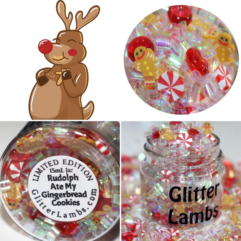 Rudolph Ate My Gingerbread Cookies Clay Sprinkles Beads by GlitterLambs.com