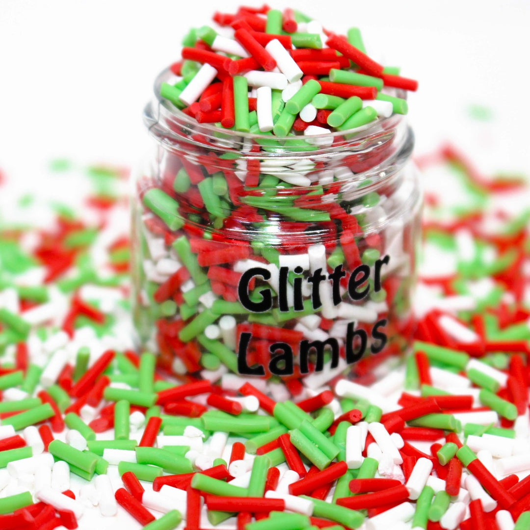 M&M Candy Green Red Christmas Fimo Slices Fake Clay Sprinkles