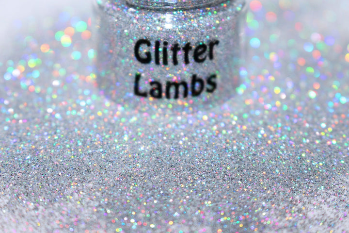 SuperStar glitter. A .008 silver holographic glitter that is great for crafts, nails, resin, body, etc.  by GlitterLambs.com
