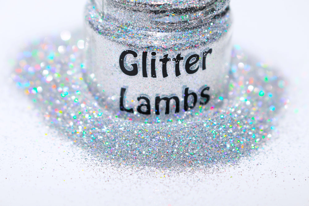 UFO glitter by GlitterLambs.com. Silver Holographic Glitter for arts and crafts, nails, resin, body, etc.