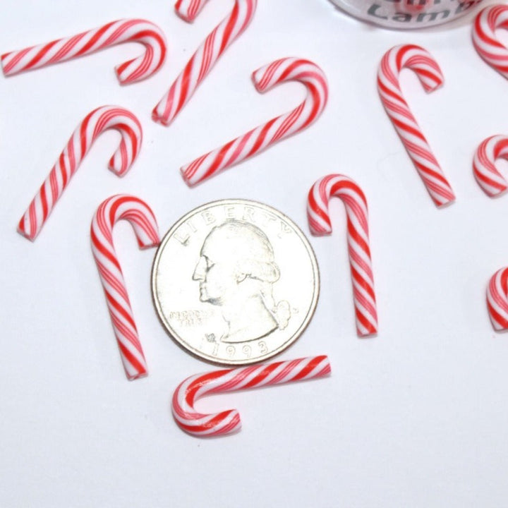 Red and White Candy Cane charm miniature fake clay sprinkles by GlitterLambs.com