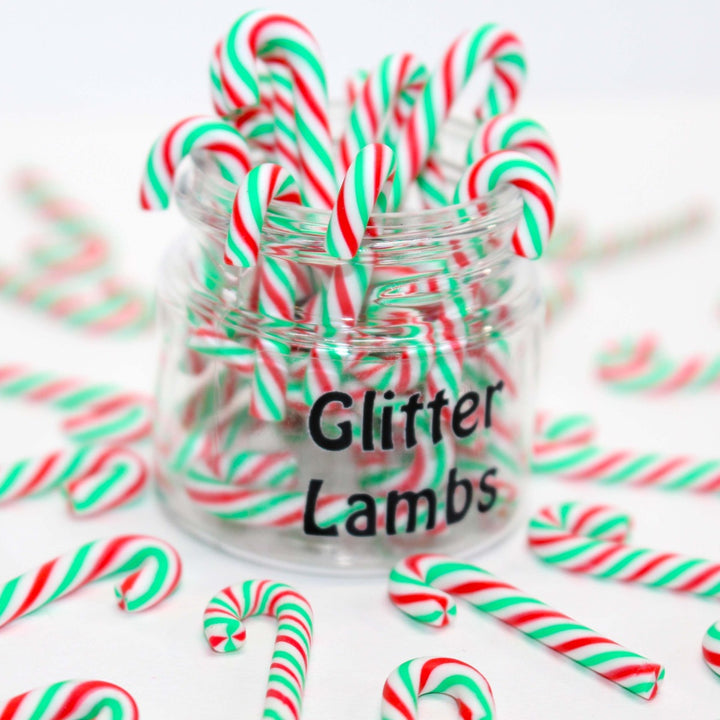 Mini candy cane red white and green charm miniature fake by GlitterLambs.com Christmas
