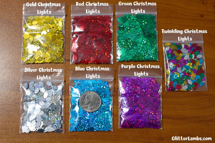 Twinkiing Christmas Lights Glitter, Gold, Red, Green, Silver, Blue, purple