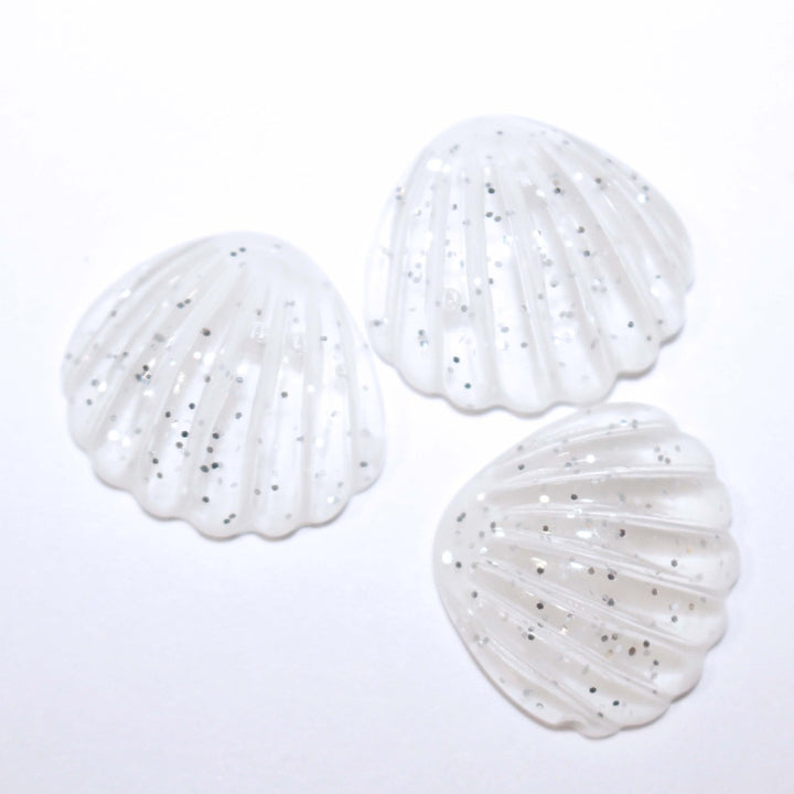 White glitter seashell cabochons