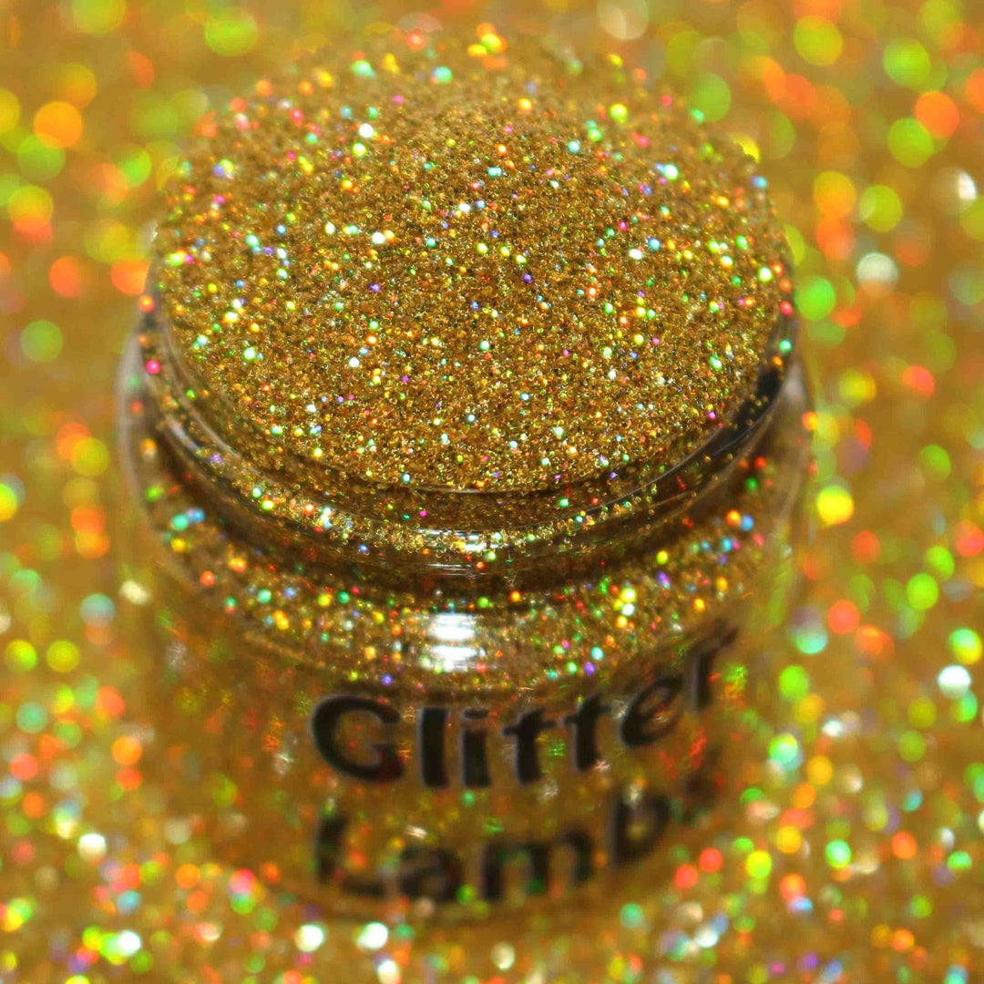 Goldilocks Gold Holographic Glitter by GlitterLambs.com Size is .008
