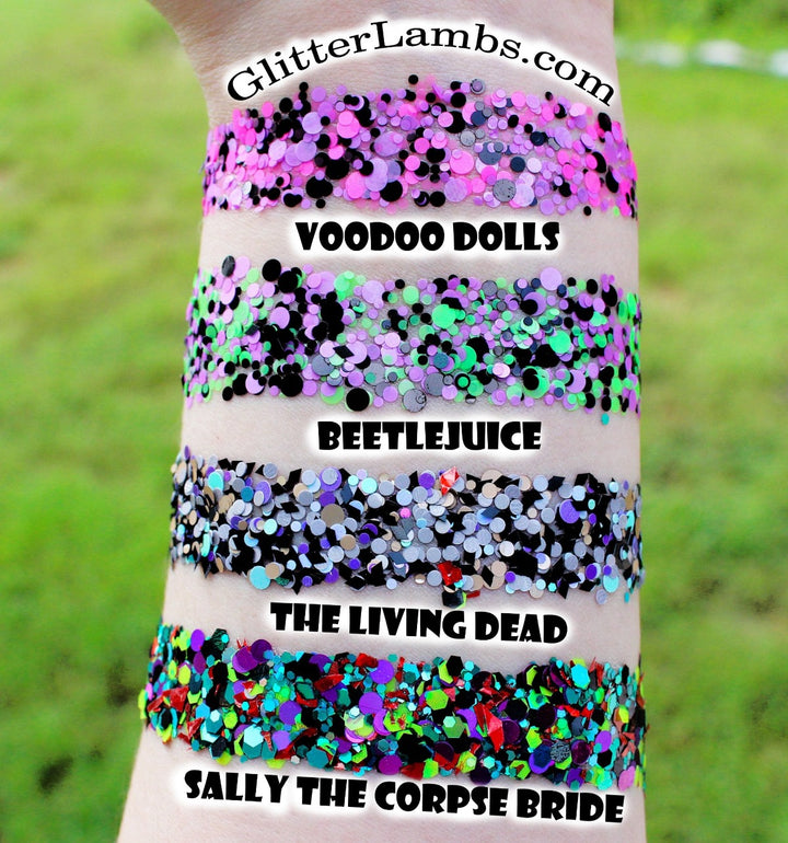 Glitter Lambs "Beetlejuice" Body Glitter by GlitterLambs.com Glitter Swatch #beetlejuice #bodyglitter #glitter
