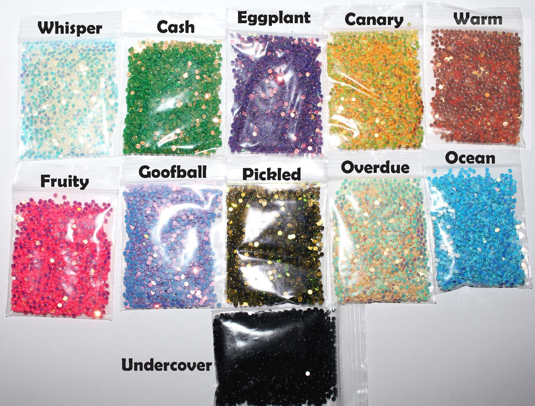 Pick a glitter by GlitterLambs.com Whisper, Cash, Eggplant, canary, warm, fruity, goofball, pickled, overdue, ocean, undercover by GlitterLambs.com