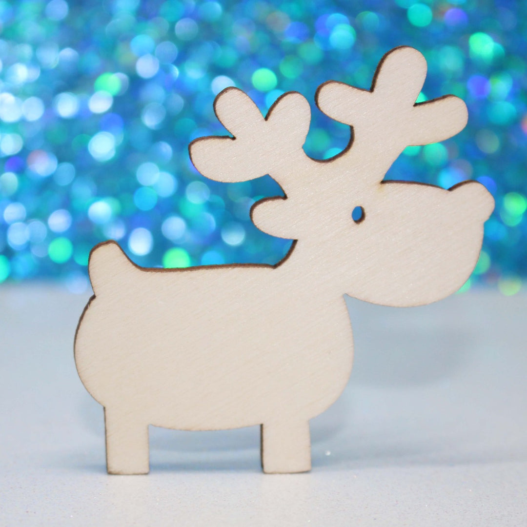 Reindeer Christmas Ornament Laser Cut Out Wood Craft Shape Blank by GlitterLambs.com