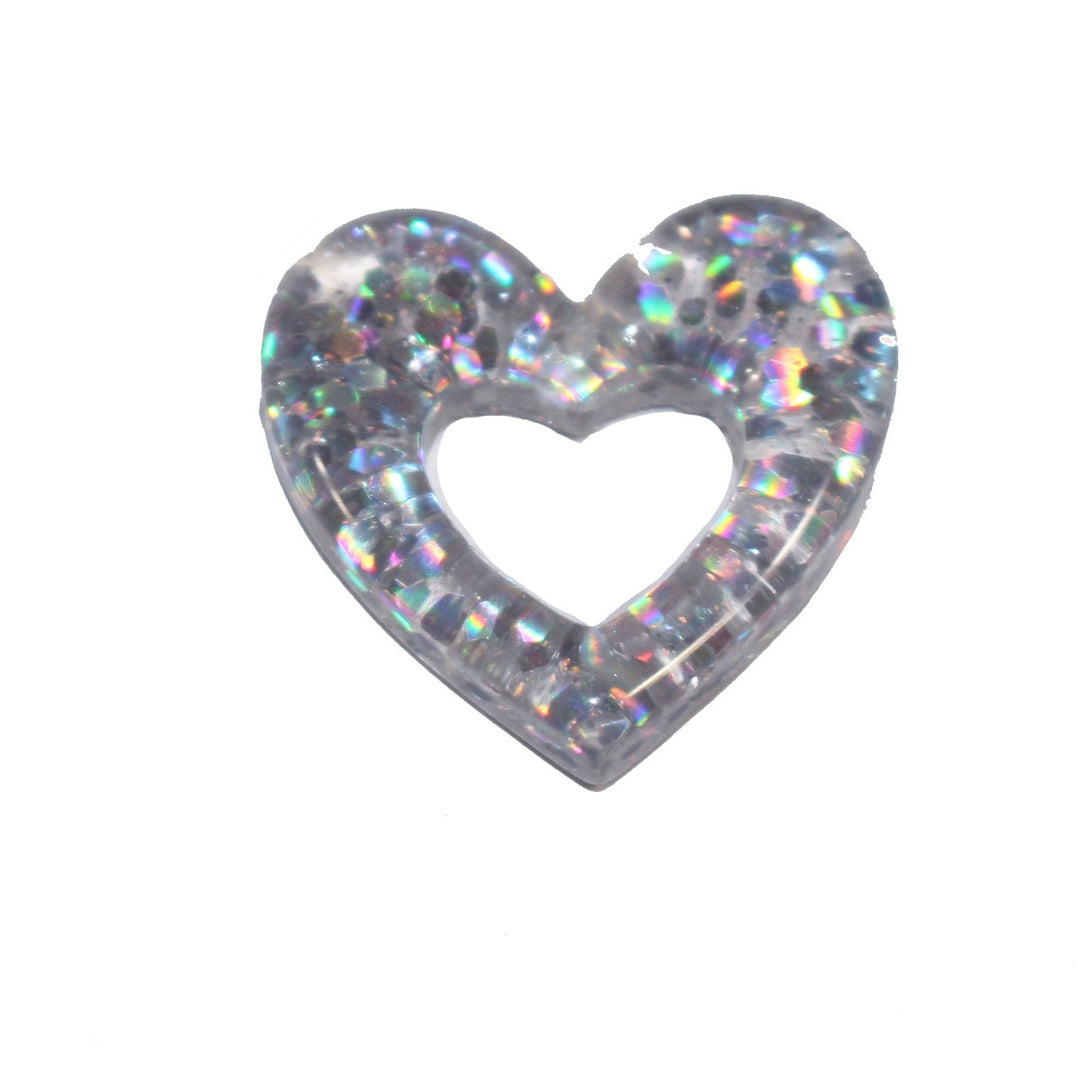 Silver Holographic Hollow Heart Charm