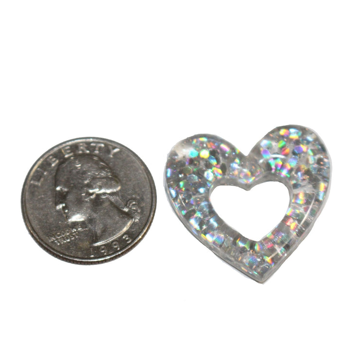 Silver Holographic Hollow Heart Charm