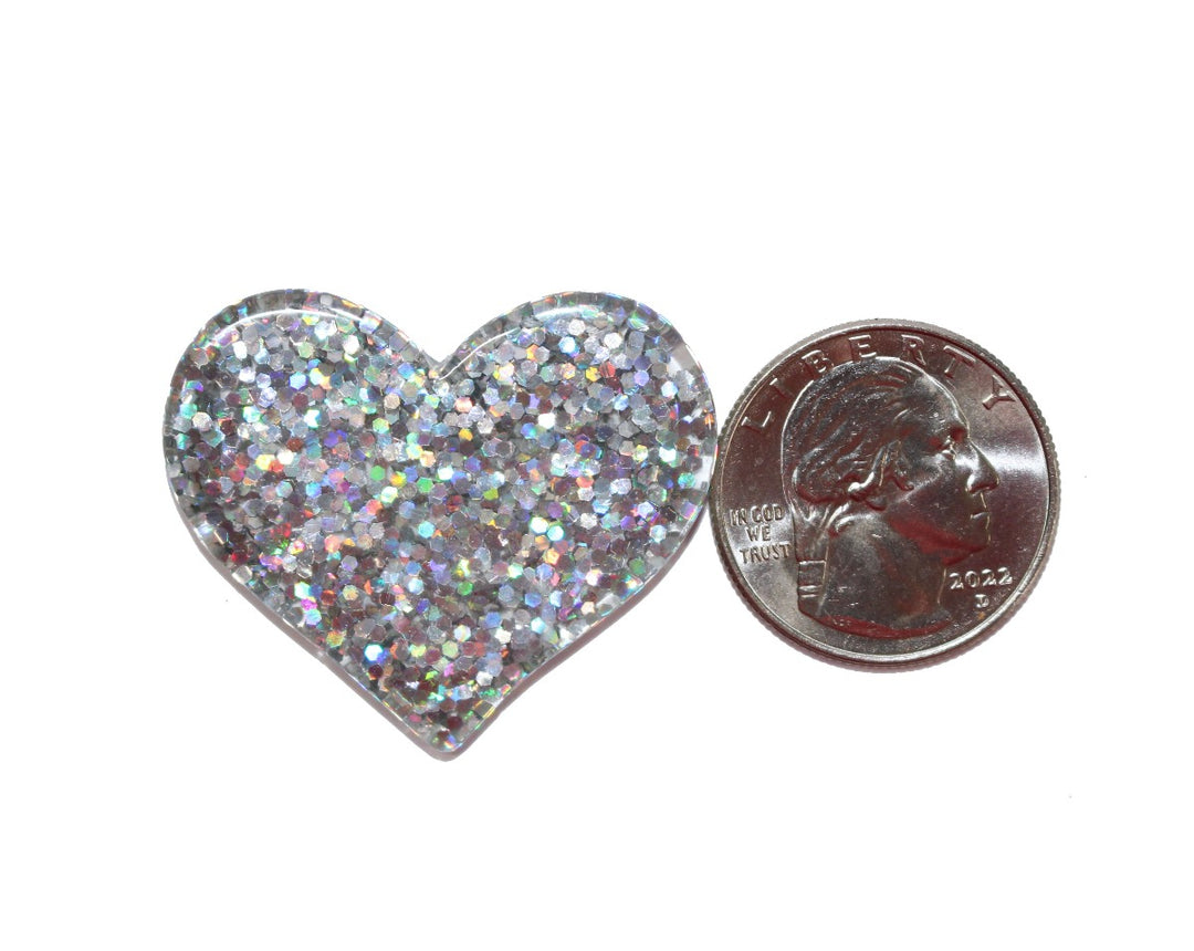 Silver Holographic Heart Large Charm by GlitterLambs.com