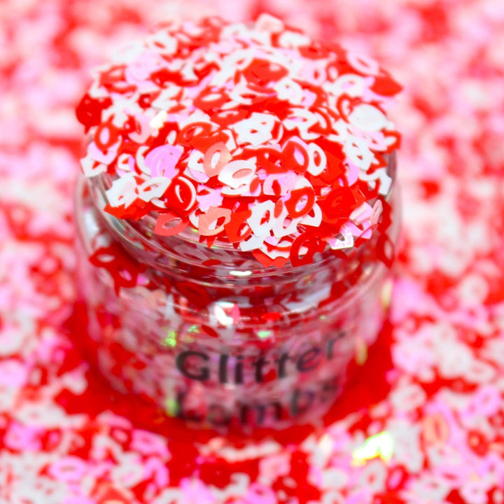 Smoochy Smoochy Valentine Glitter by GlitterLambs.com Red, Pink and White Kissy Lips