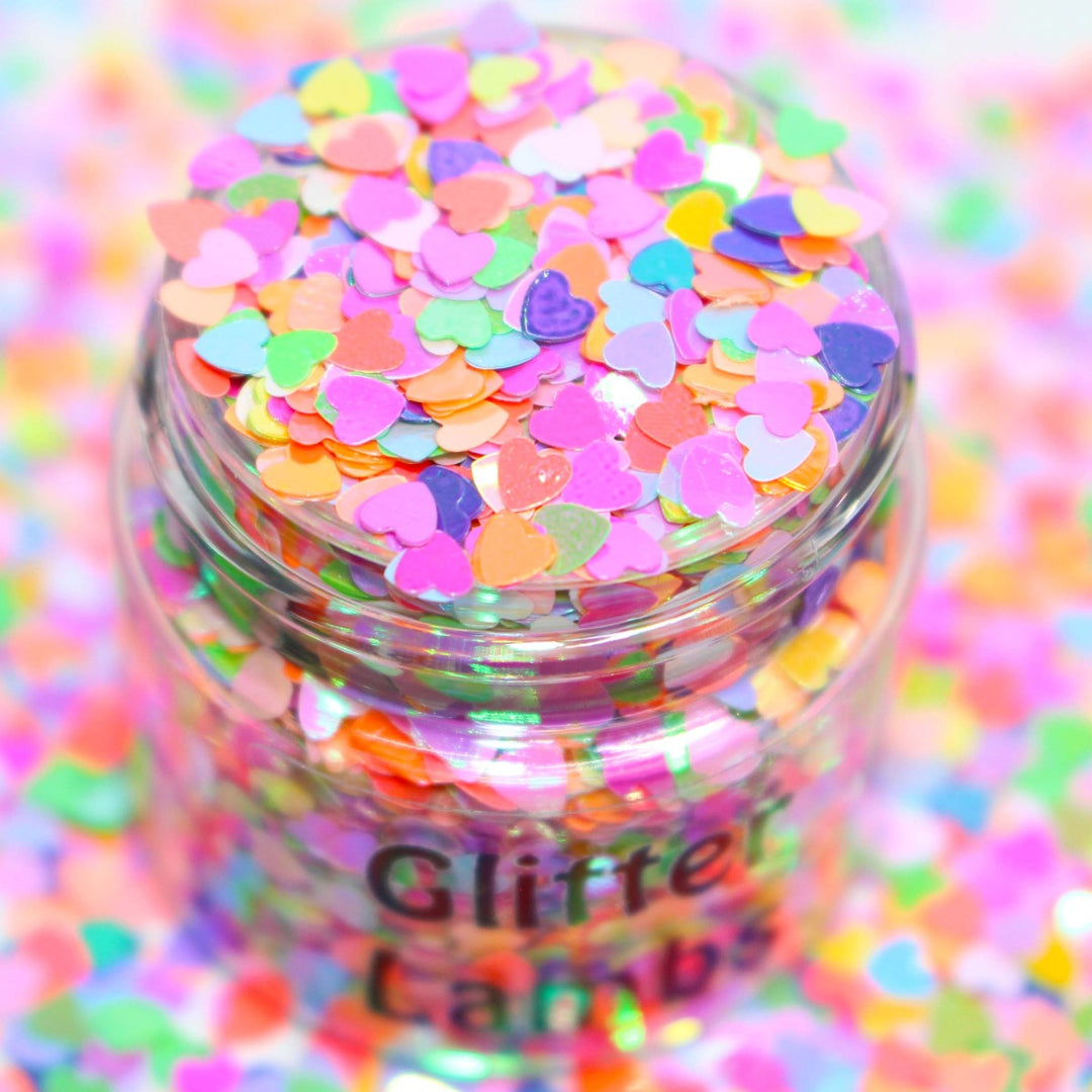 Teddy Bear Kisses Pastel Valentine Heart Glitter for nails by GlitterLambs.com