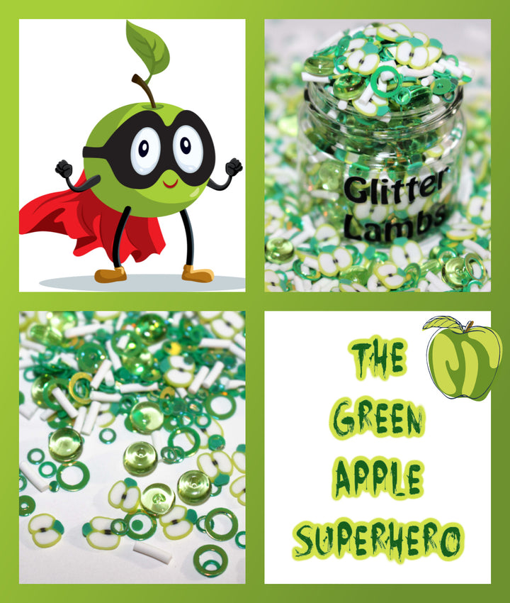 The Green Apple Superhero Clay Glitter bead mix by GlitterLambs.com