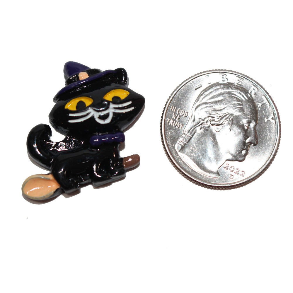Witch Cat Halloween Miniature Cabochon by GlitterLambs.com